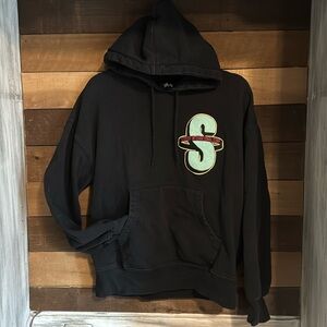 Stussy Black Hoodie with Teal Patch S
